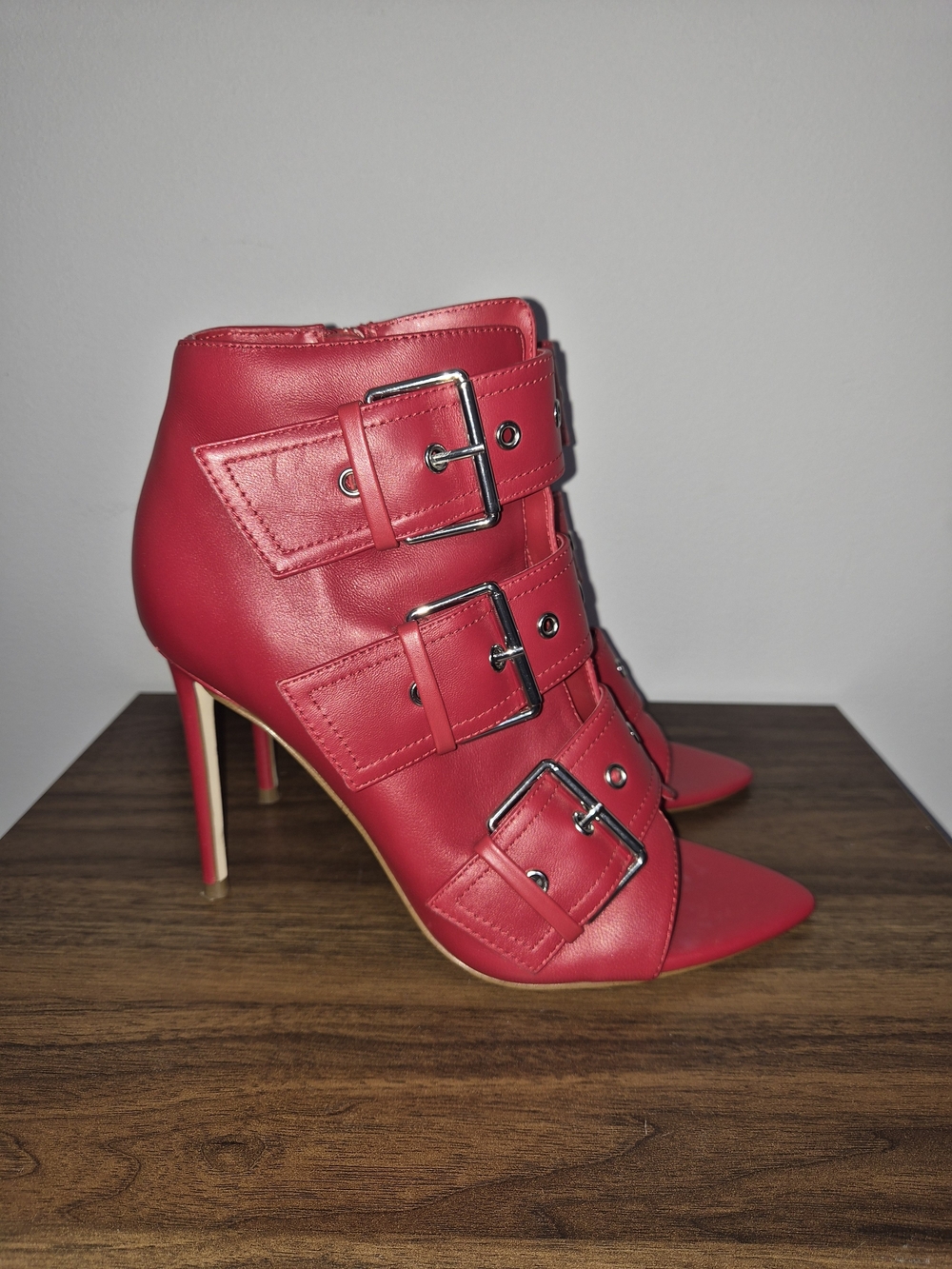 Steve Madden Red Buckle Stiletto Ankle Boots